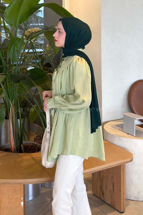 Lamelif Papyon Detaylı Tunik Çağla Yeşili