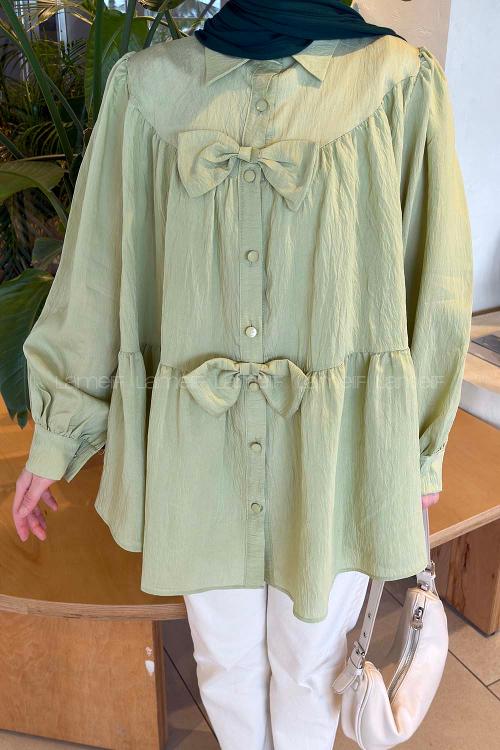 Lamelif Papyon Detaylı Tunik Çağla Yeşili