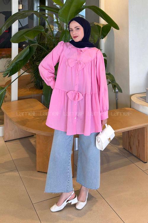 Lamelif Papyon Detaylı Tunik Pembe