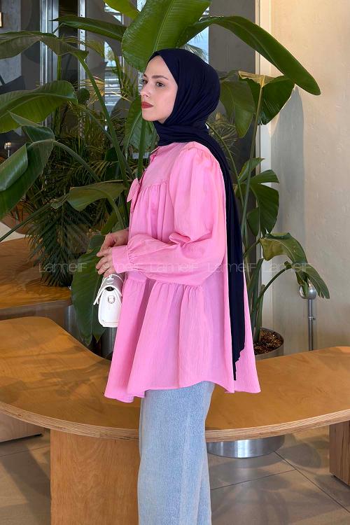 Lamelif Papyon Detaylı Tunik Pembe