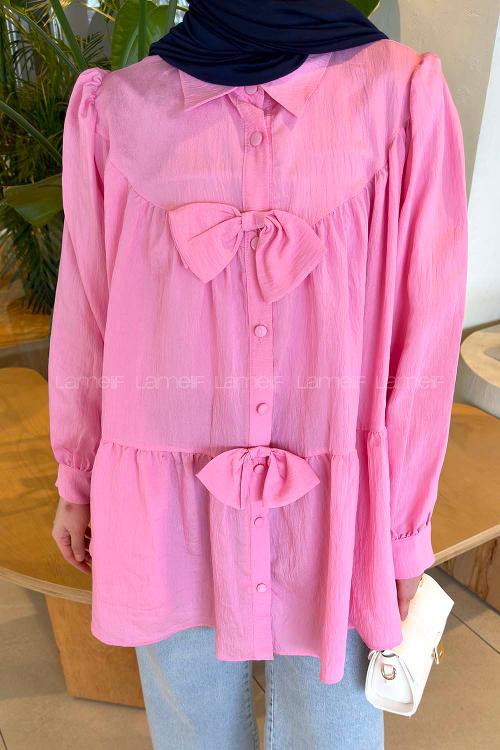 Lamelif Papyon Detaylı Tunik Pembe