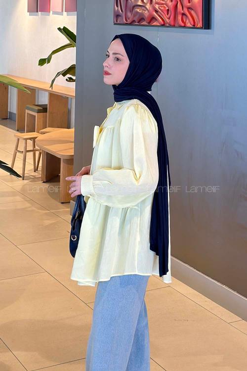 Lamelif Papyon Detaylı Tunik Sarı