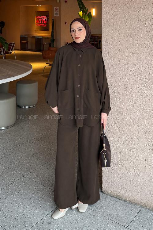 Lamelif Çift Cepli Takım Acı Kahve