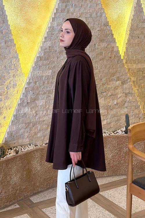 Bitter Brown Shirt Collar Long Arm Poplin Fabric Shirt
