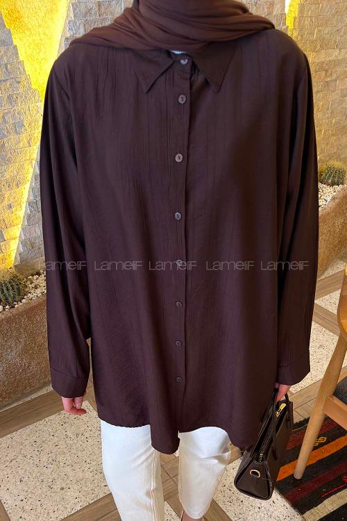 Bitter Brown Shirt Collar Long Arm Poplin Fabric Shirt