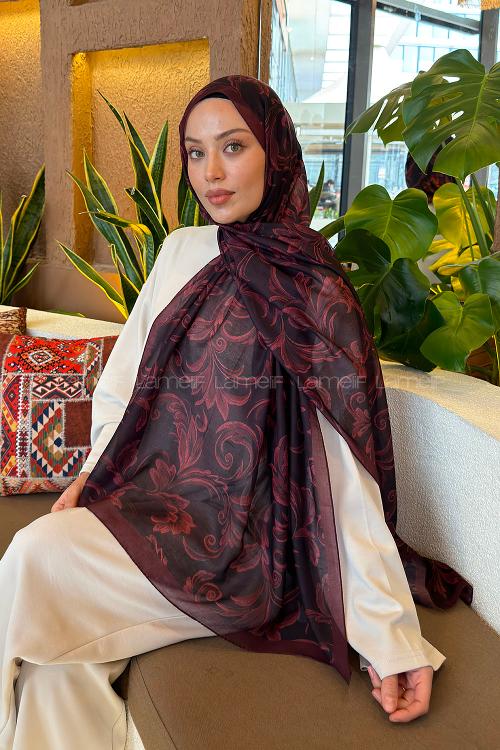 Lamelif Etnik Desen Ferah Şal Bordo