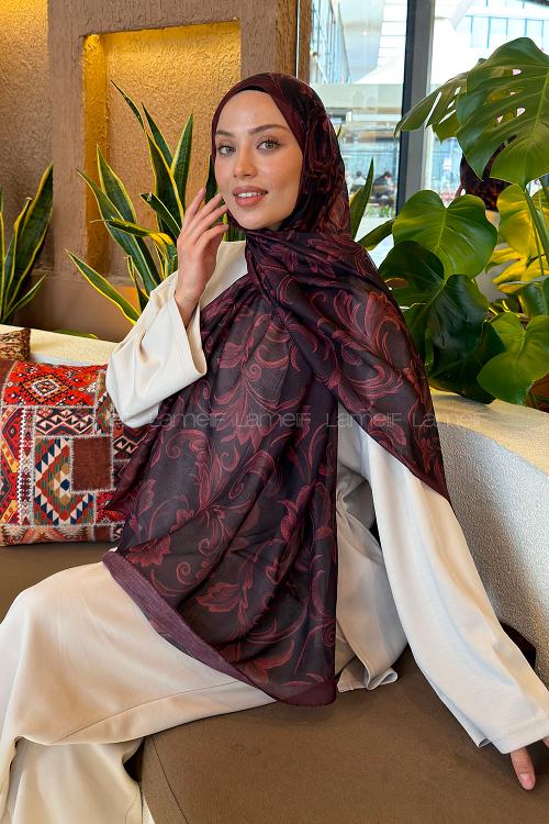 Lamelif Etnik Desen Ferah Şal Bordo