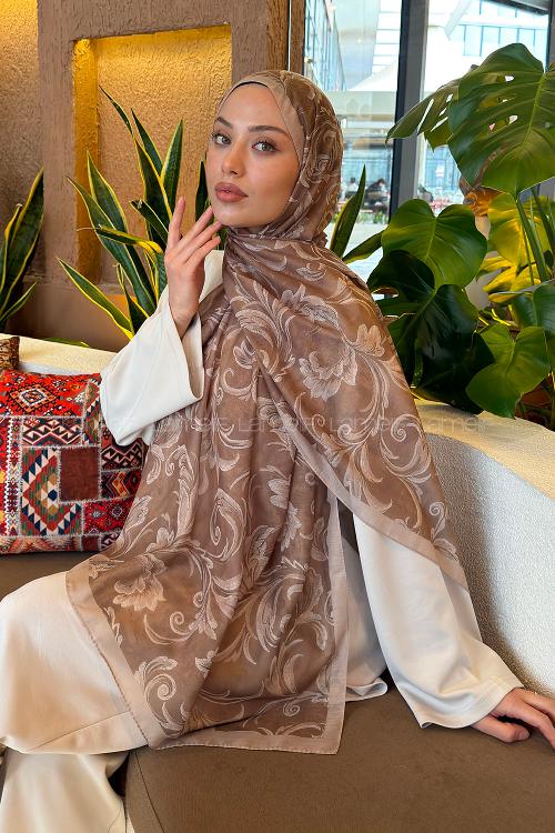 Lamelif Etnik Desen Ferah Şal Camel