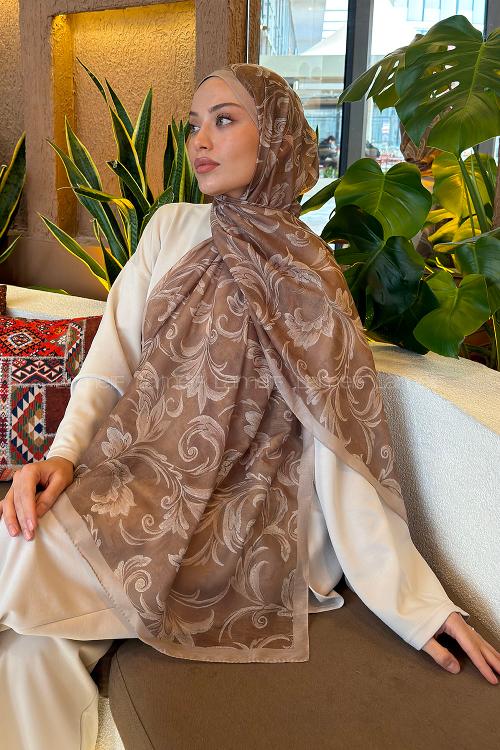 Lamelif Etnik Desen Ferah Şal Camel