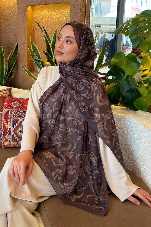 Lamelif Etnik Desen Ferah Şal Soft Kahve