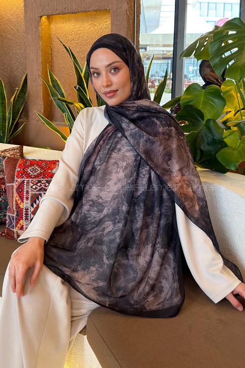 Lamelif Gül Çiçek Desen Ferah Şal Antrasit