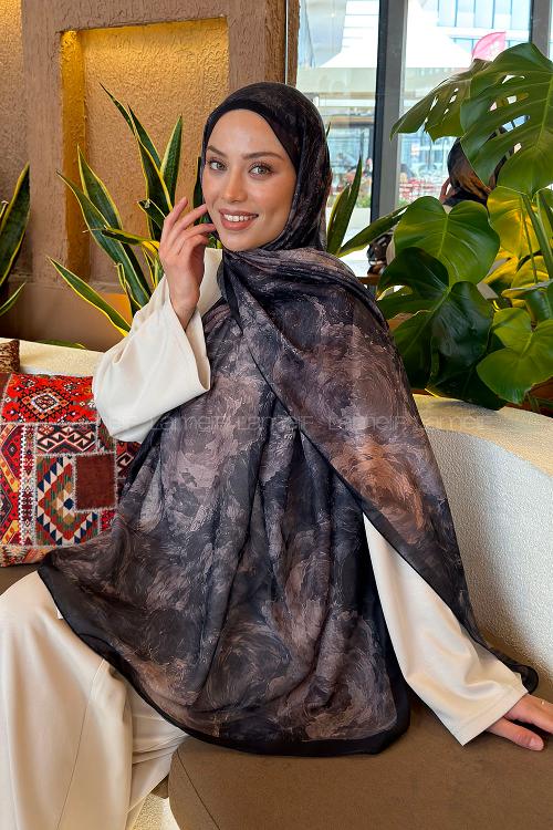 Lamelif Gül Çiçek Desen Ferah Şal Antrasit