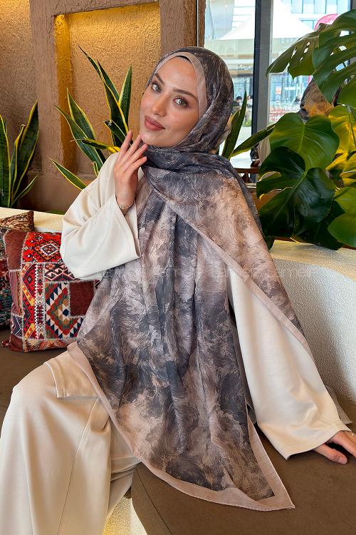 Lamelif Gül Çiçek Desen Ferah Şal Bej