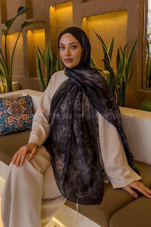 Lamelif Gül Çiçek Desen Ferah Şal Siyah