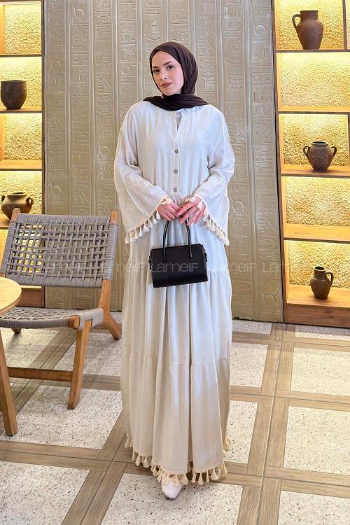 Lamelif Hakim Yaka Püskül Detaylı Elbise Taş Rengi