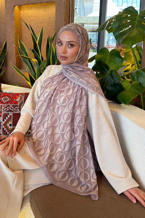 Lamelif Halka Desen Ferah Şal Vizon