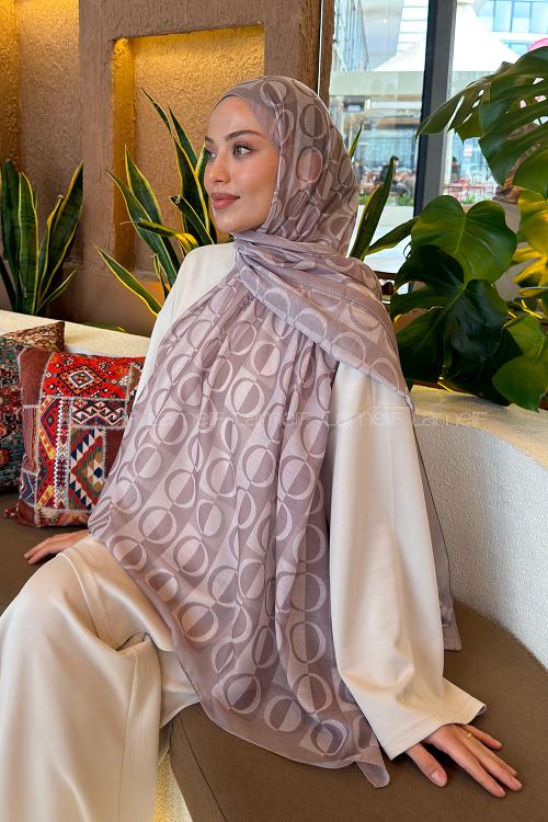 Lamelif Halka Desen Ferah Şal Vizon