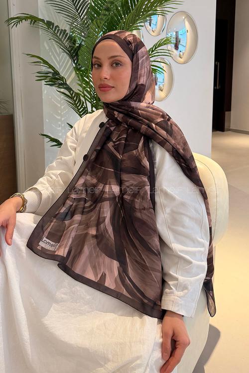 Lamelif Brush Desen Soft Şal Acı Kahve