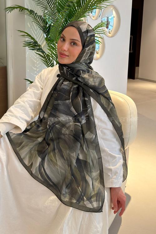 Lamelif Brush Desen Soft Şal Haki