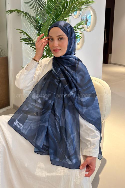 Lamelif Brush Desen Soft Şal Lacivert