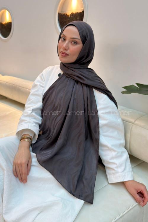 Lamelif  Shine Desen Ayrobin Floş Jakar  Şal Anrasit