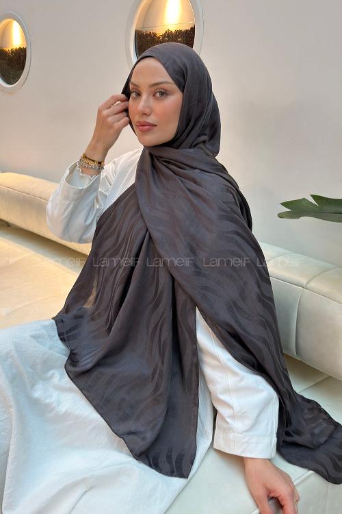 Lamelif  Shine Desen Ayrobin Floş Jakar  Şal Anrasit