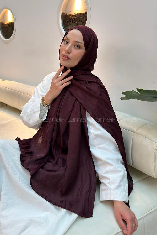Lamelif  Shine Desen Ayrobin Floş Jakar  Şal Koyu Bordo