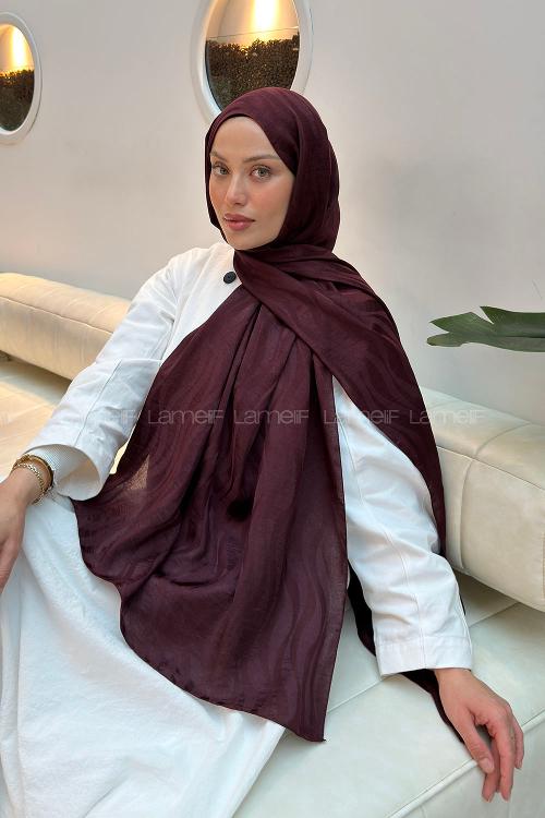 Lamelif  Shine Desen Ayrobin Floş Jakar  Şal Koyu Bordo