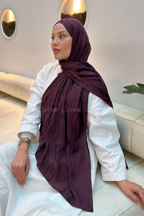 Lamelif  Shine Desen Ayrobin Floş Jakar  Şal Mürdüm