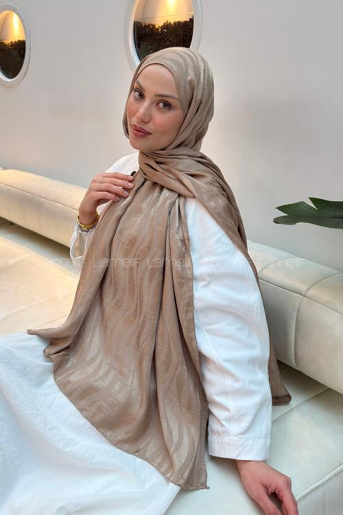 Lamelif  Shine Desen Ayrobin Floş Jakar  Şal Vizon