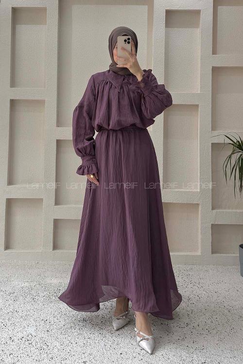 Lamelif Tesettür Şifon Takım Mürdüm