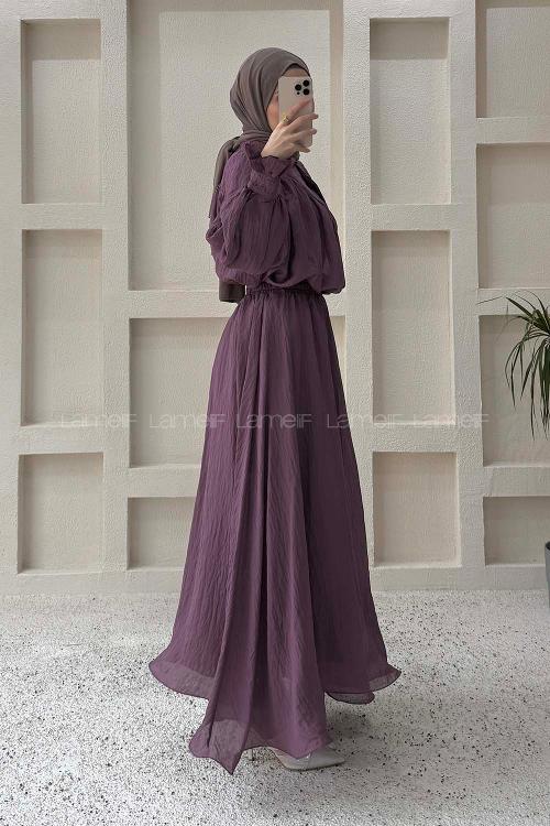 Lamelif Tesettür Şifon Takım Mürdüm