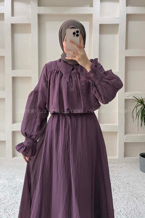 Lamelif Tesettür Şifon Takım Mürdüm