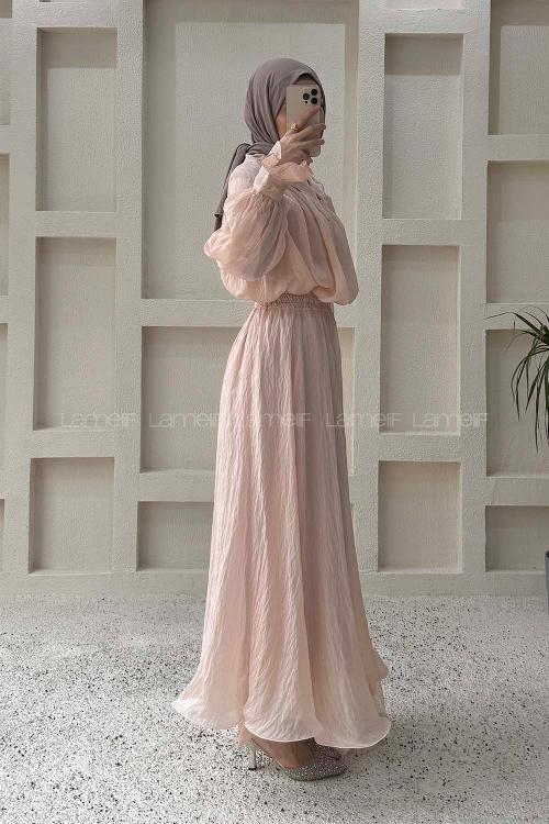 Lamelif Tesettür Şifon Takım Pudra Pembe