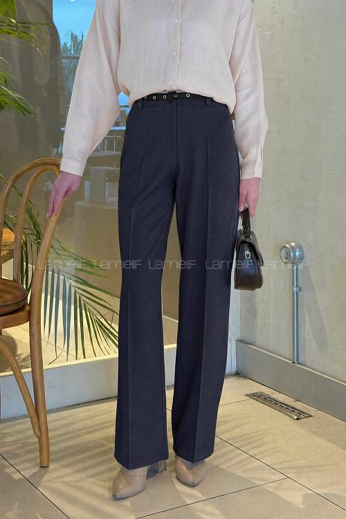 Navy Blue Crepe Fabric High Waist Material Pants