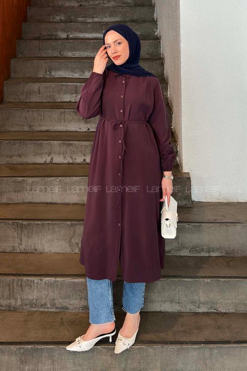 Plum Shirt Collar Cupra Tunic