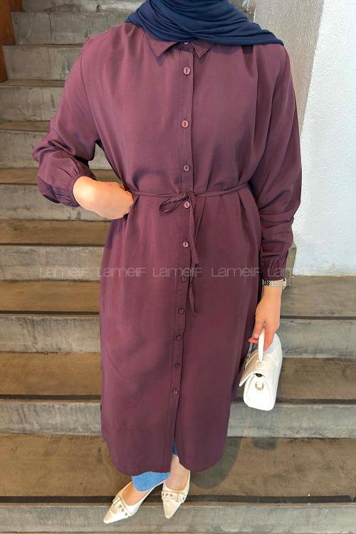 Plum Shirt Collar Cupra Tunic