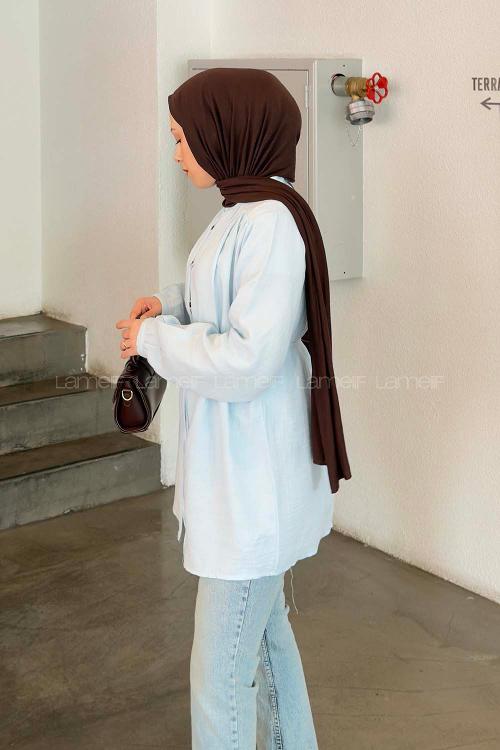 Lamelif Brit Düğmeli Müslin Gömlek Bebe Mavisi