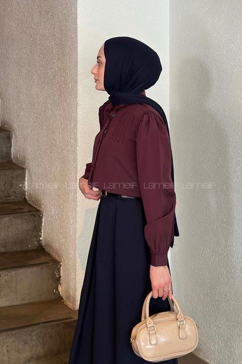 Lamelif Dantel Dikişli Gömlek Mürdüm