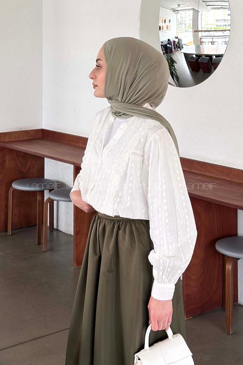 Lamelif Fistolu Gömlek Ekru