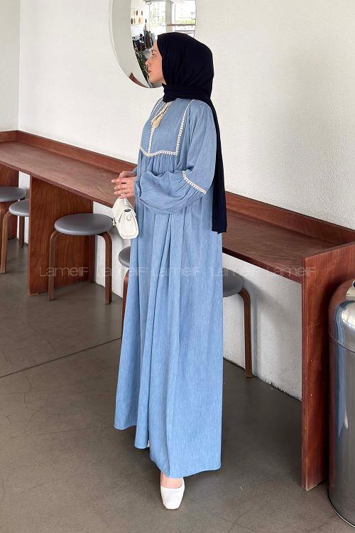 Lamelif Güpür Dantelli Püskül Detaylı Elbise Bebe Mavisi