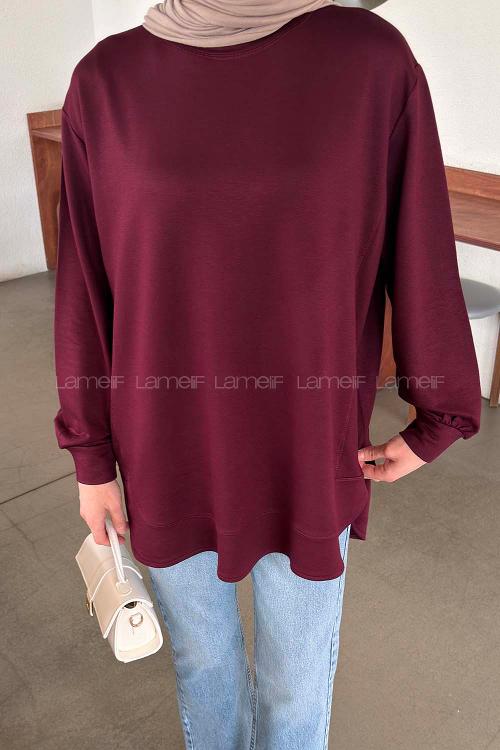 Lamelif Kristal Dikişli Sweat Bordo