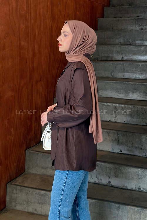 Bitter Brown Shirt Collar Long Arm Cotton Shirt