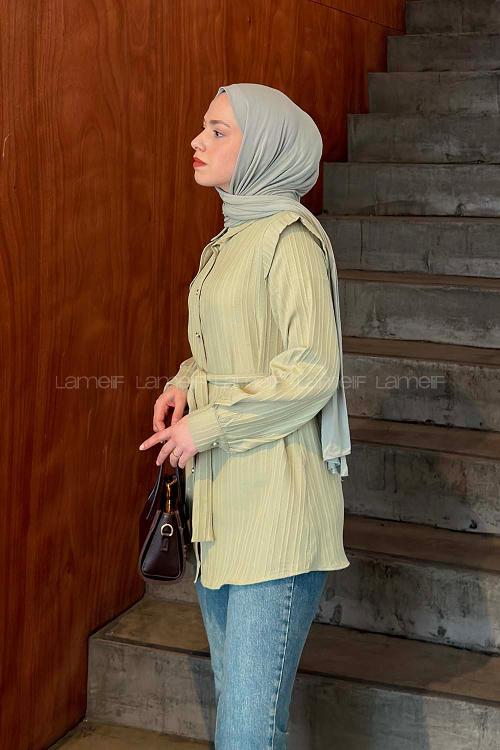 Plum Green Shirt Collar Long Arm Cotton Shirt