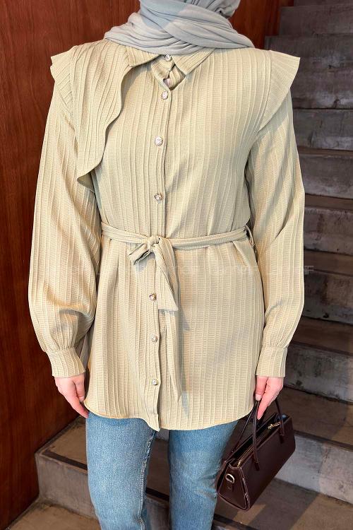 Plum Green Shirt Collar Long Arm Cotton Shirt