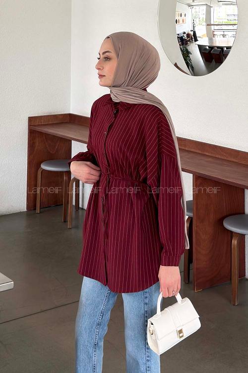 Claret Red Shirt Collar Cotton Tunic