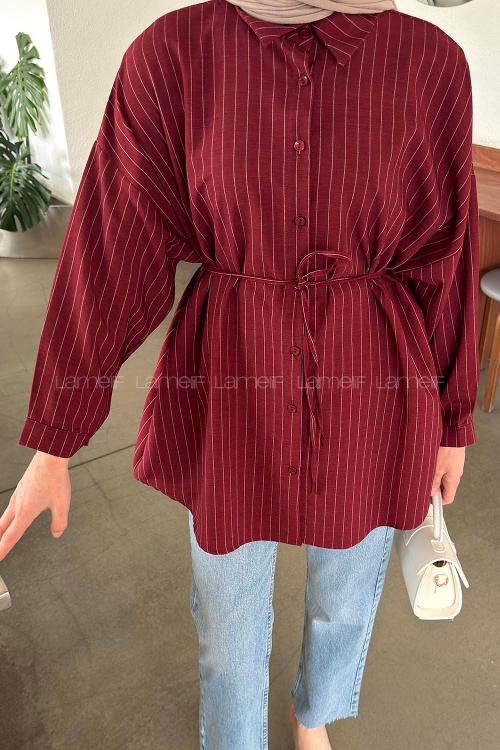 Claret Red Shirt Collar Cotton Tunic