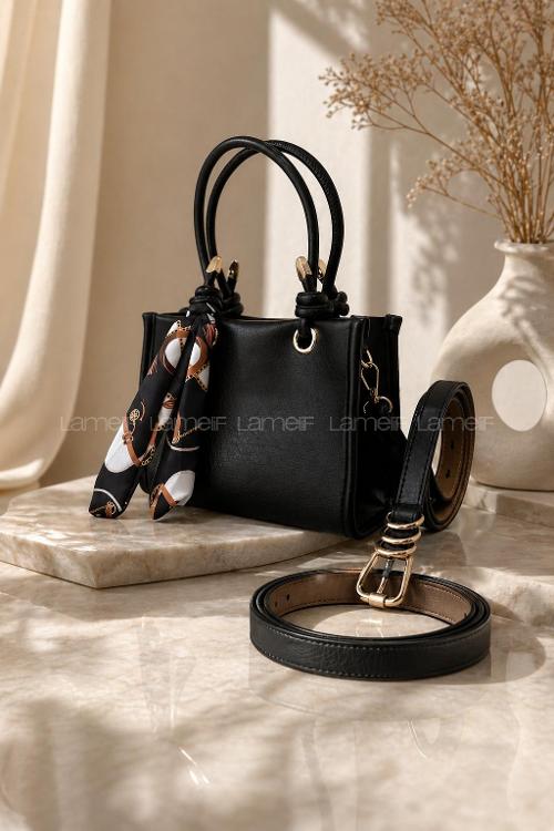 Black Belted Buckle Suni Deri Hand Bag Arm Bag Bag