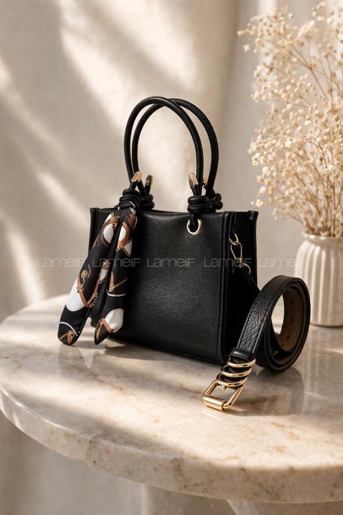 Black Belted Buckle Suni Deri Hand Bag Arm Bag Bag