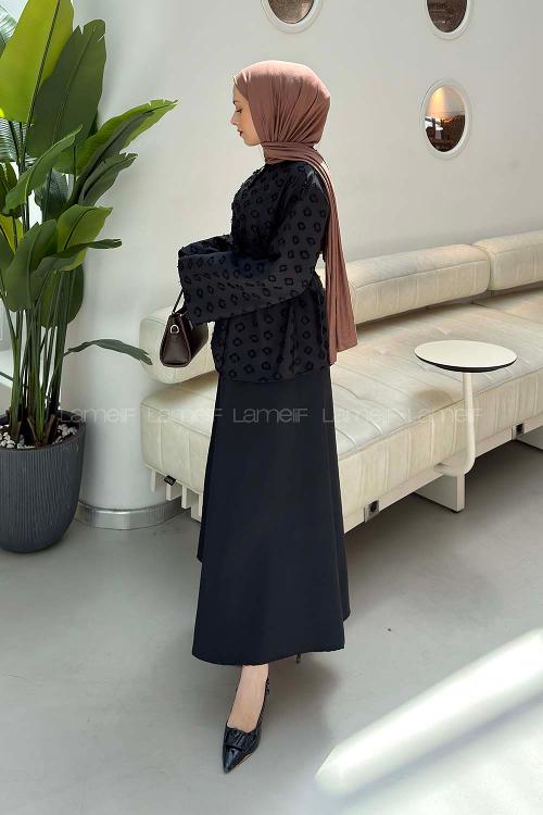 Lamelif Kabartma Nakış İşlemeli Takım Siyah